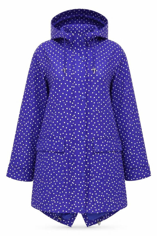 Finesse Women's Blue Polka Dot Hooded Rain Coat Size 14