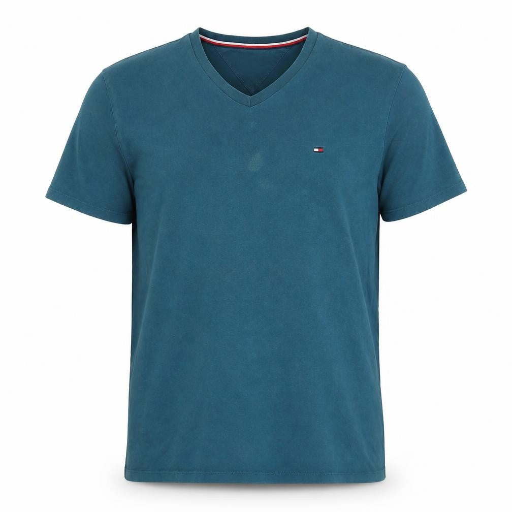 Tommy Hilfiger Men's Blue Cotton V-Neck T-Shirt, M