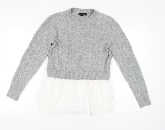 New Look Women's Grey Cable-Knit Pullover Jumper UK 12