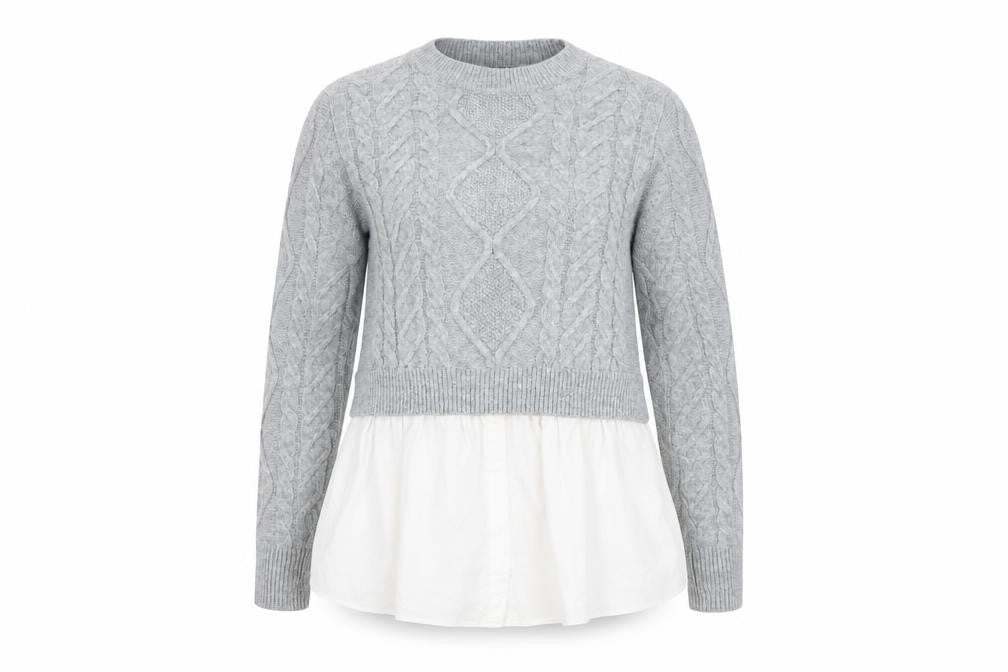 New Look Women's Grey Cable-Knit Pullover Jumper UK 12