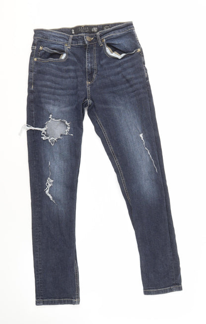 Crosshatch Men's Blue Slim Fit Distressed Jeans 30W 30L