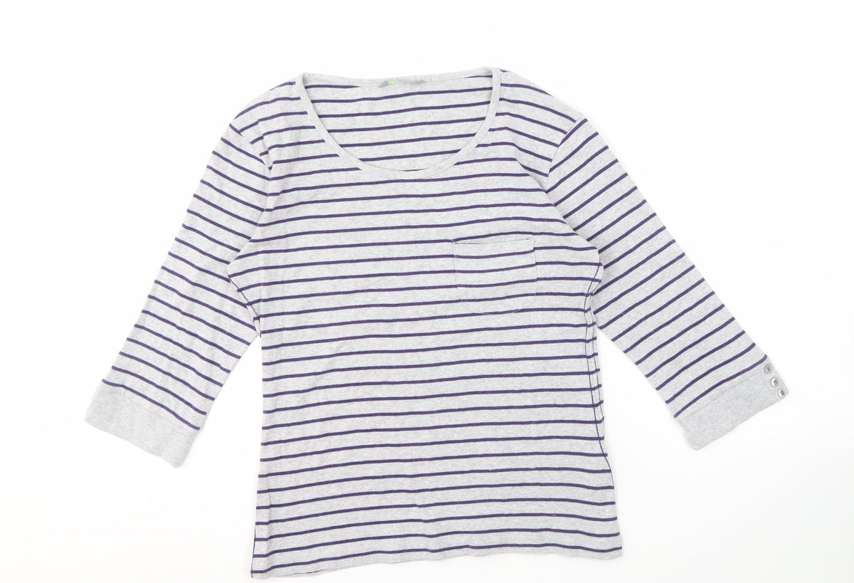 Marks & Spencer Women's Grey Striped T-Shirt Size 10