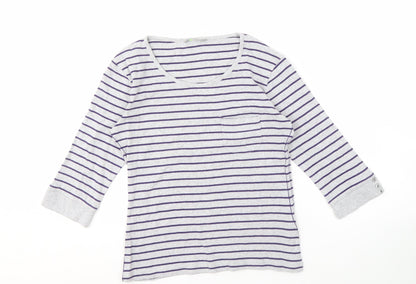 Marks & Spencer Women's Grey Striped T-Shirt Size 10