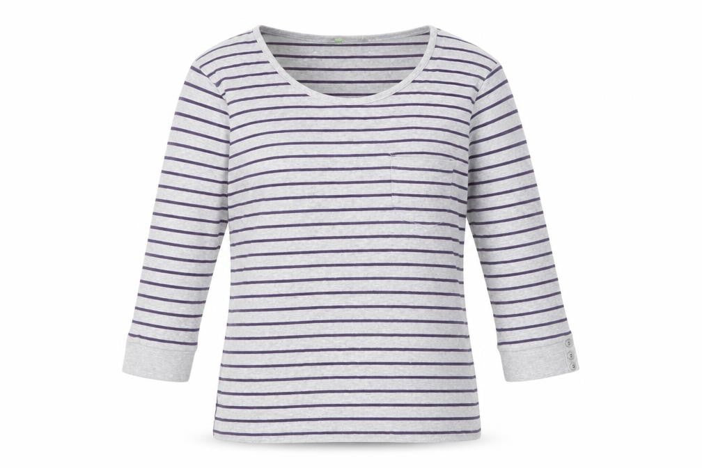 Marks & Spencer Women's Grey Striped T-Shirt Size 10