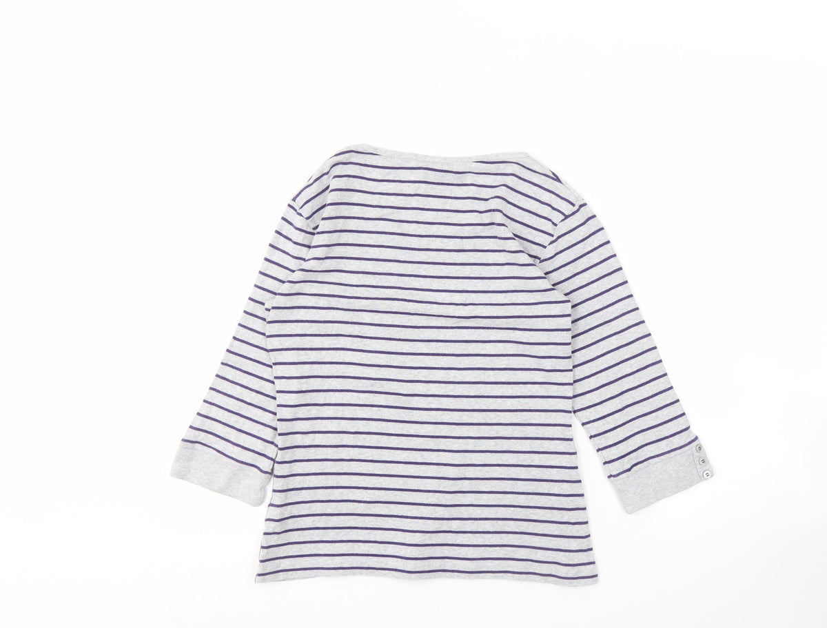 Marks & Spencer Women's Grey Striped T-Shirt Size 10