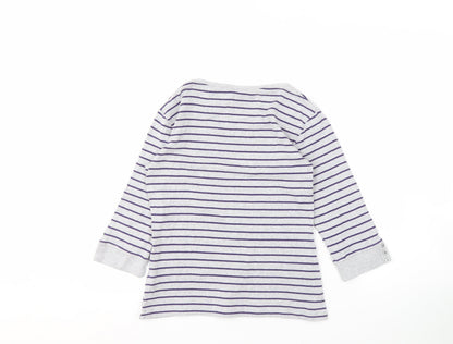 Marks & Spencer Women's Grey Striped T-Shirt Size 10