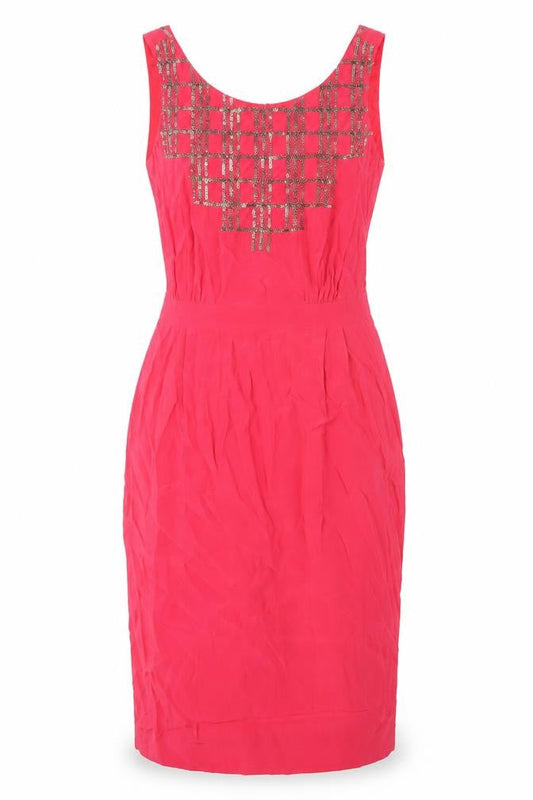 Boden Women's Red Sheath Dress Size 8 Sleeveless Beaded V-Neck