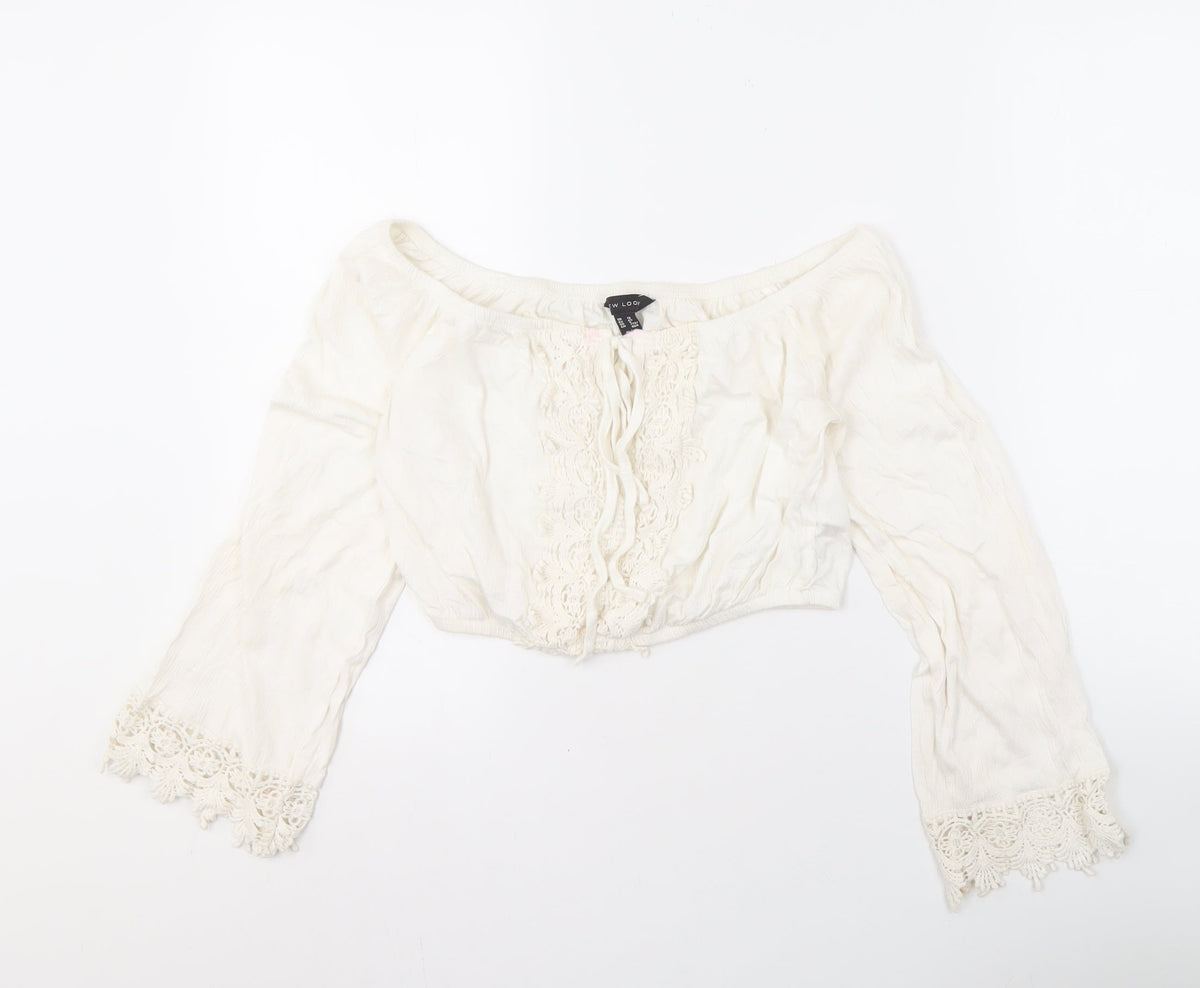 New Look Women's Ivory Cropped Off-Shoulder Blouse Size 12