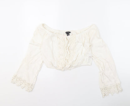 New Look Women's Ivory Cropped Off-Shoulder Blouse Size 12