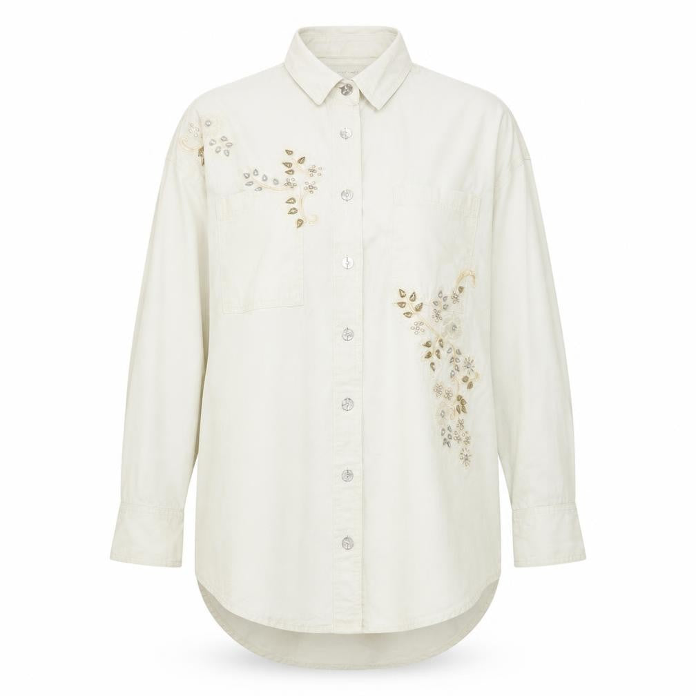River Island Ivory Women's Embroidered Button-Up Shirt
