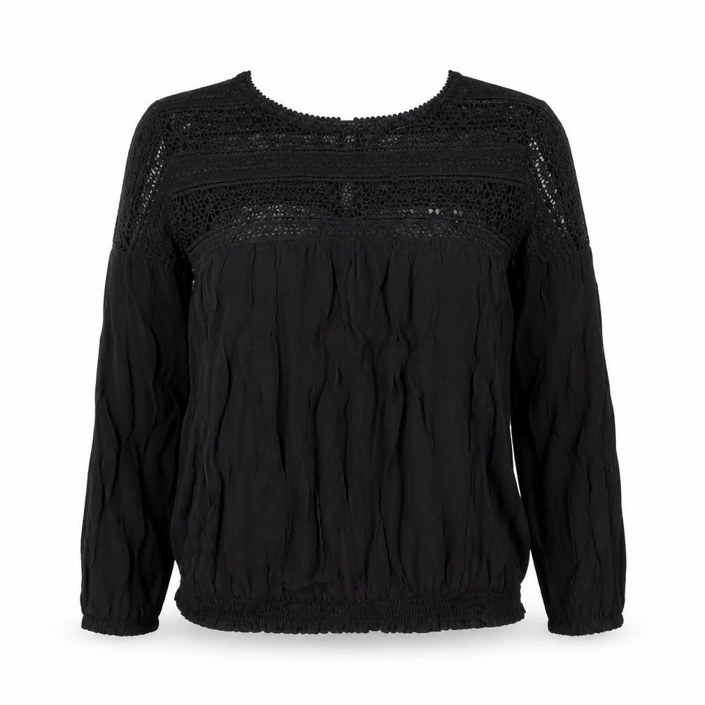Oasis Black Crochet Women's Blouse Size 8 Long Sleeve