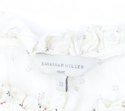 Close-up detail of Savannah Miller Women's White Floral Blouse, size 22