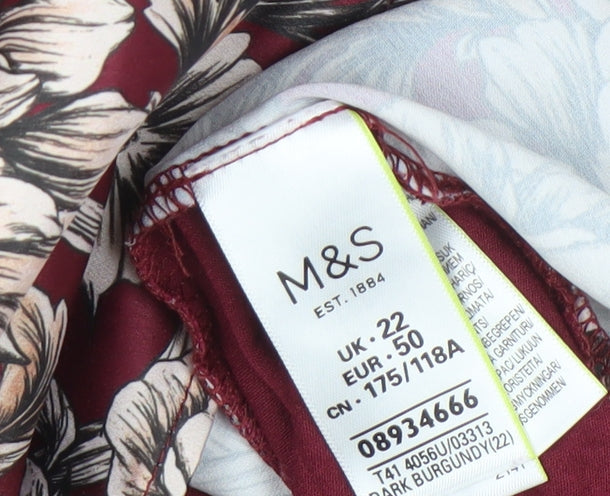 Marks & Spencer Women's Red Floral Blouse, Size 22
