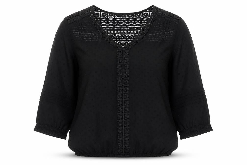 Oasis Women's Black Crochet 3/4 Sleeve Blouse, Size 8