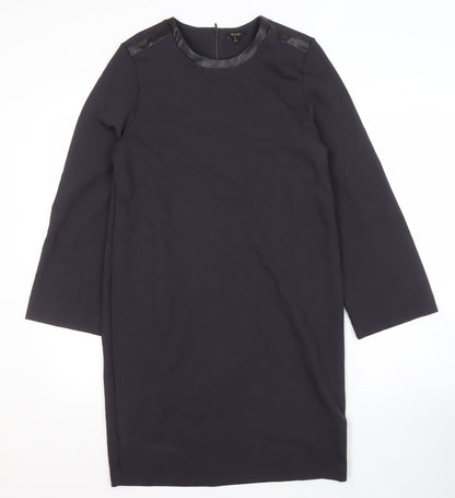 Additional front view of Massimo Dutti Women's Black Shift Dress, size 8, Long Sleeve