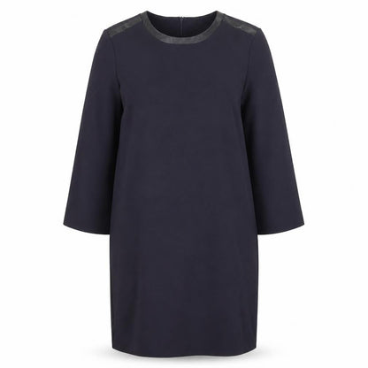 Front view of Massimo Dutti Women's Black Shift Dress, size 8, Long Sleeve