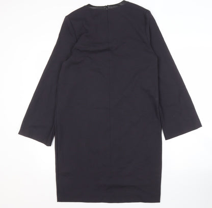 Back view of Massimo Dutti Women's Black Shift Dress, size 8, Long Sleeve