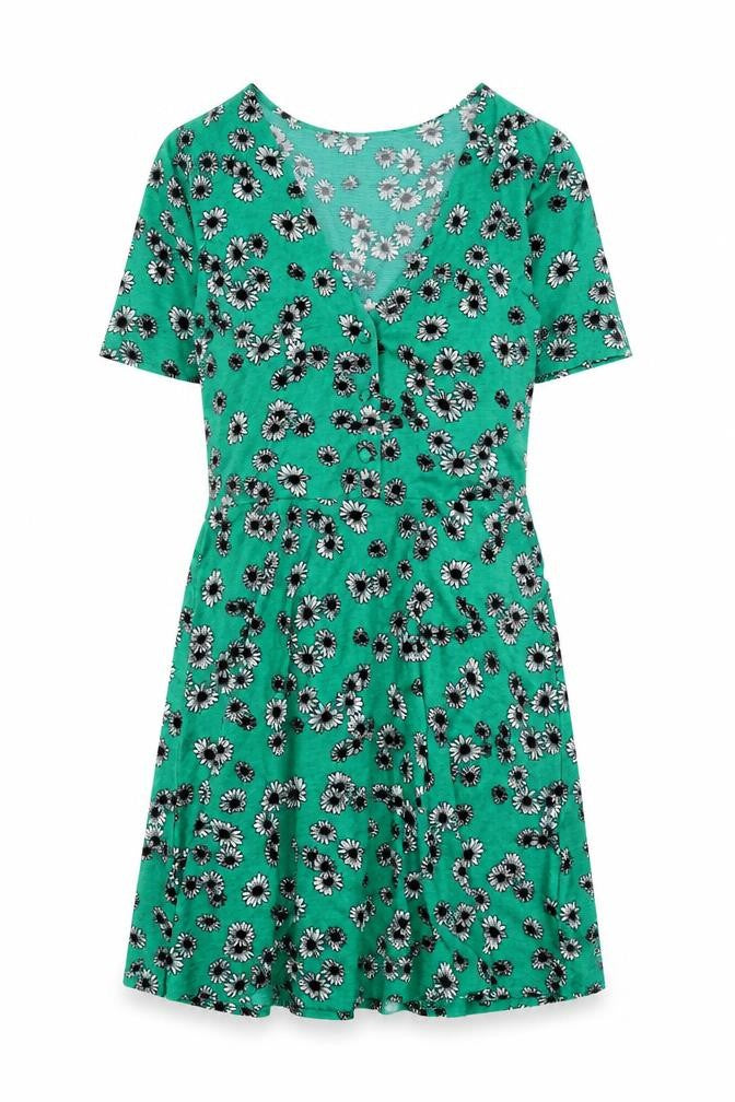 Zara Women's Green Floral A-Line Knee Length Dress