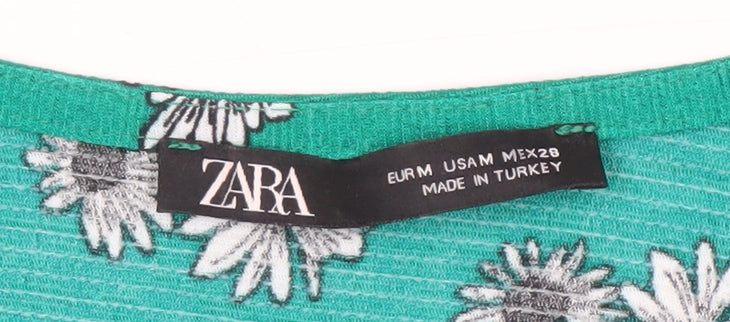 Zara Women's Green Floral A-Line Knee Length Dress