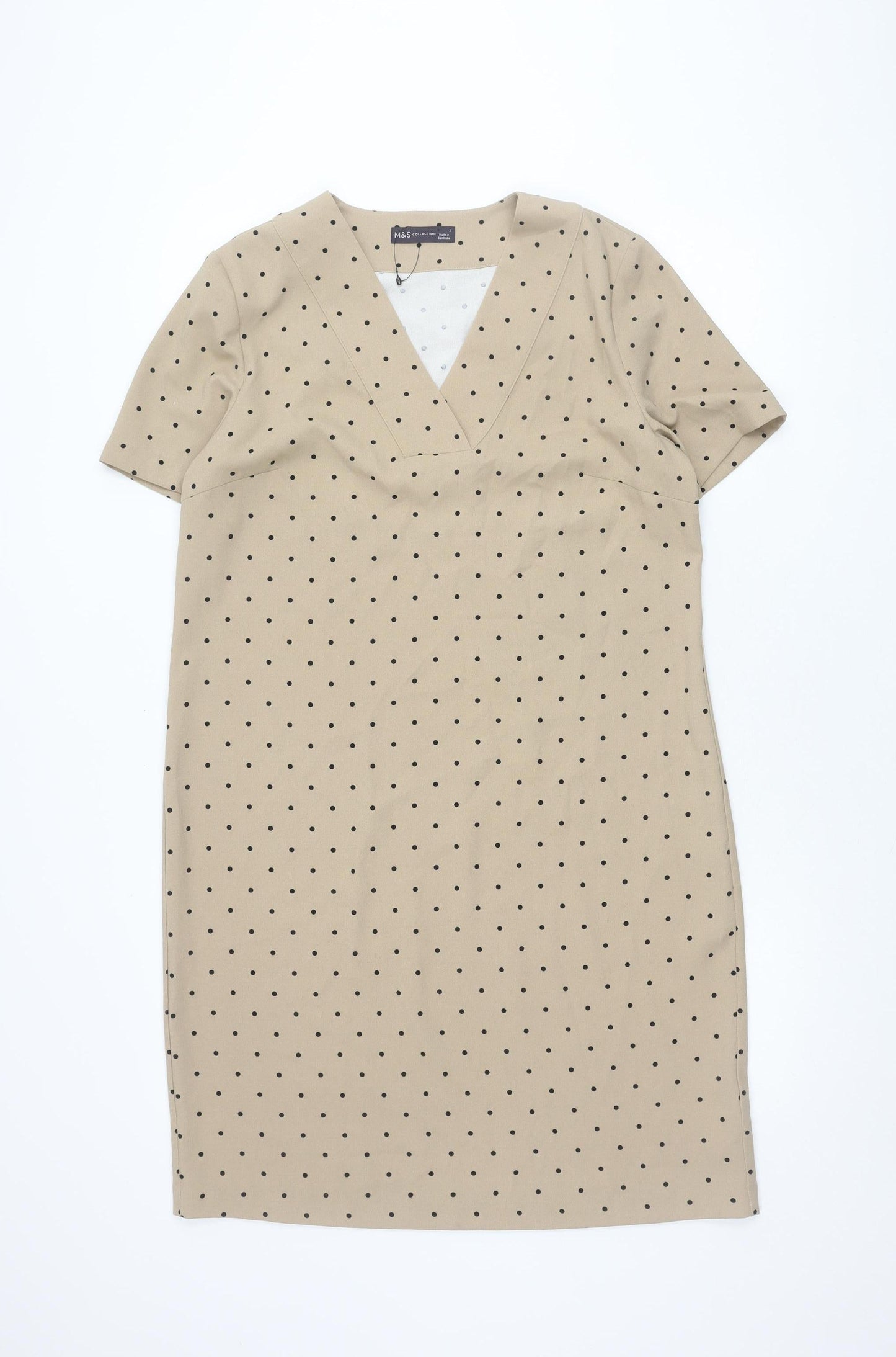 Marks & Spencer Women Beige Polka Dot Dress Size 12