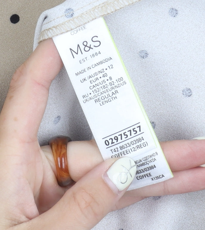 Marks & Spencer Women Beige Polka Dot Dress Size 12