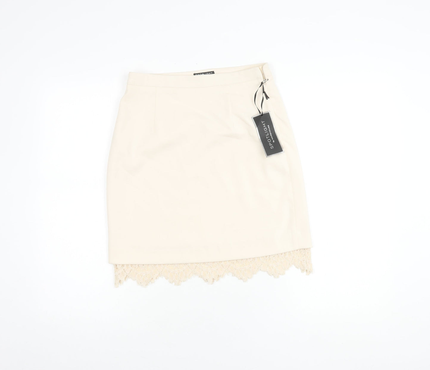 Warehouse Women's Beige Lace Trim Pencil Skirt Size 8
