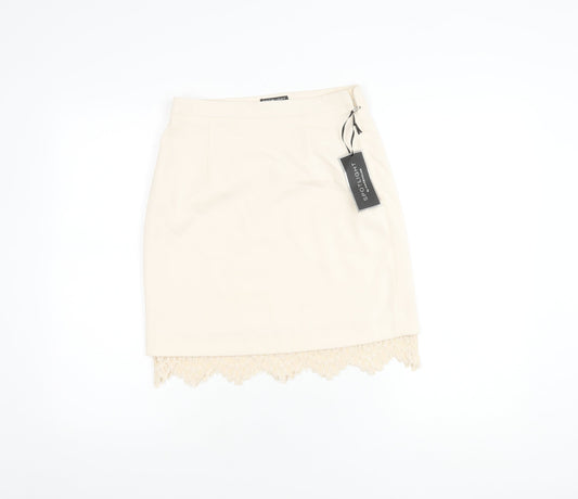 Warehouse Women's Beige Lace Trim Pencil Skirt Size 8
