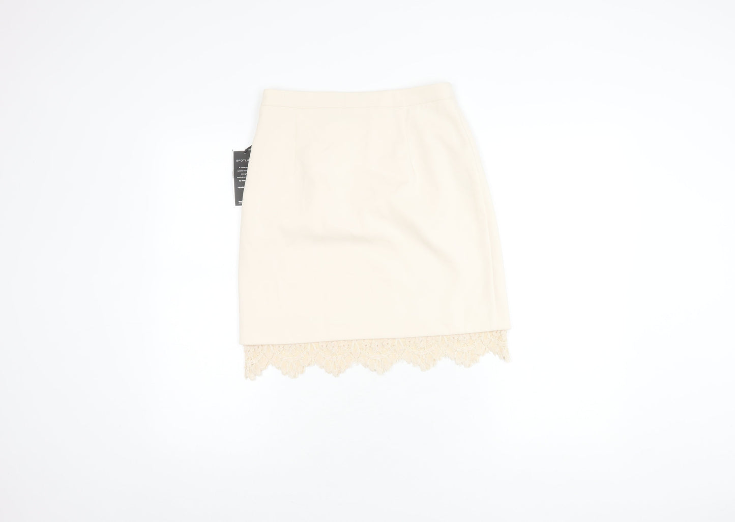 Warehouse Women's Beige Lace Trim Pencil Skirt Size 8