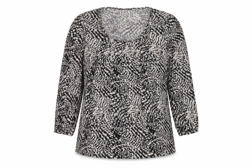 Daxon Women's Black Ivory Animal Print Long Sleeve Top 18-20