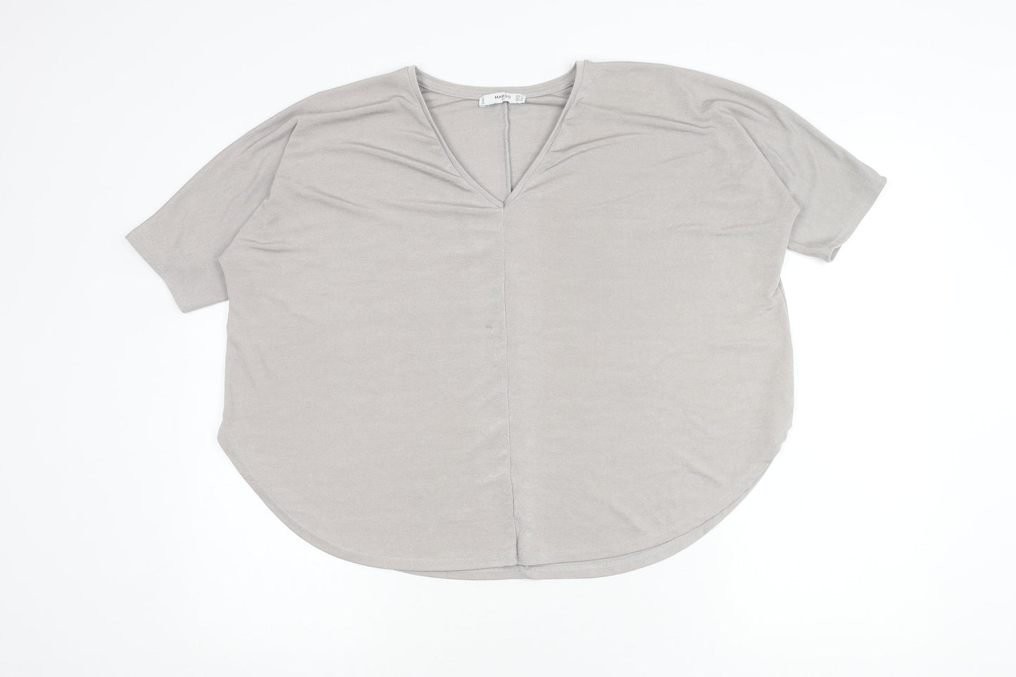Mango Women's Grey V-Neck Basic T-Shirt, Size S