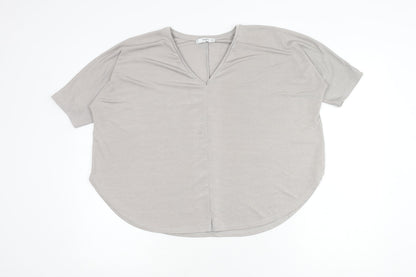 Mango Women's Grey V-Neck Basic T-Shirt, Size S
