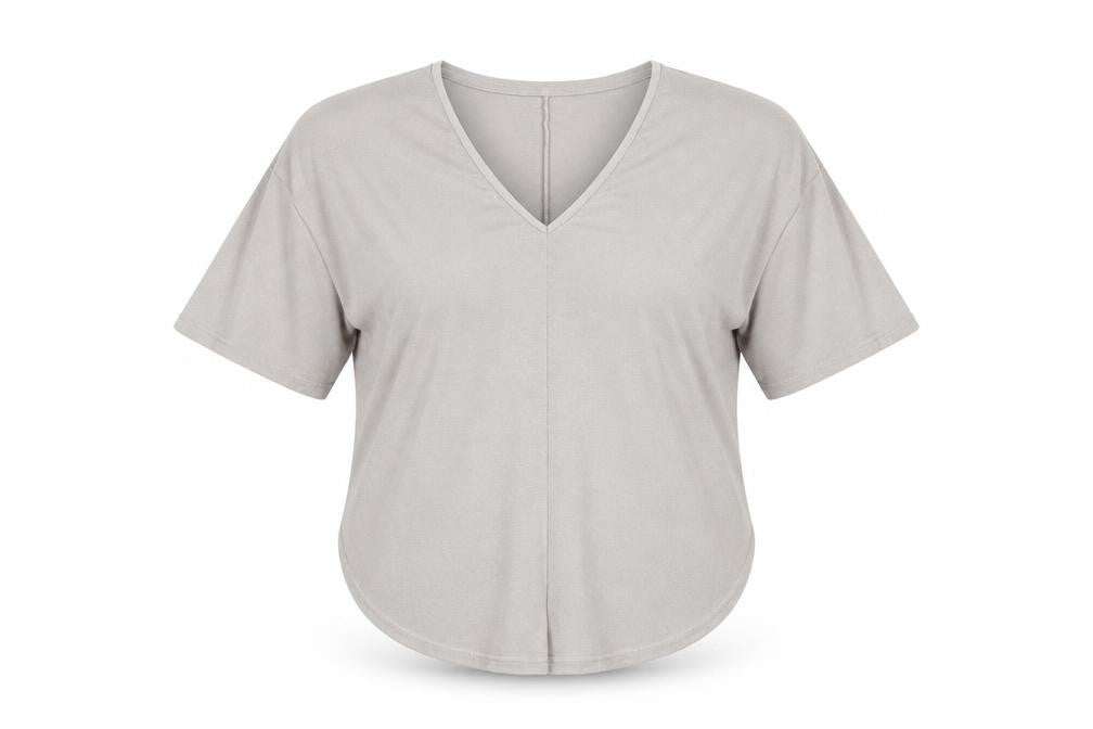 Mango Women's Grey V-Neck Basic T-Shirt, Size S