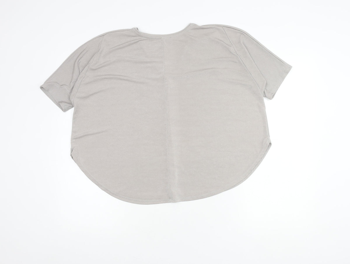 Mango Women's Grey V-Neck Basic T-Shirt, Size S