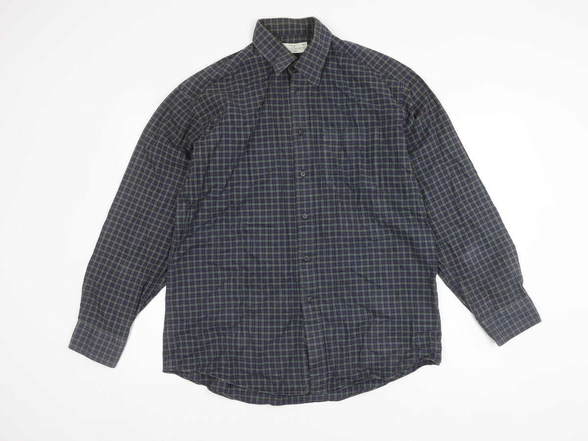 Marks & Spencer Men's Navy Check Shirt Size 16