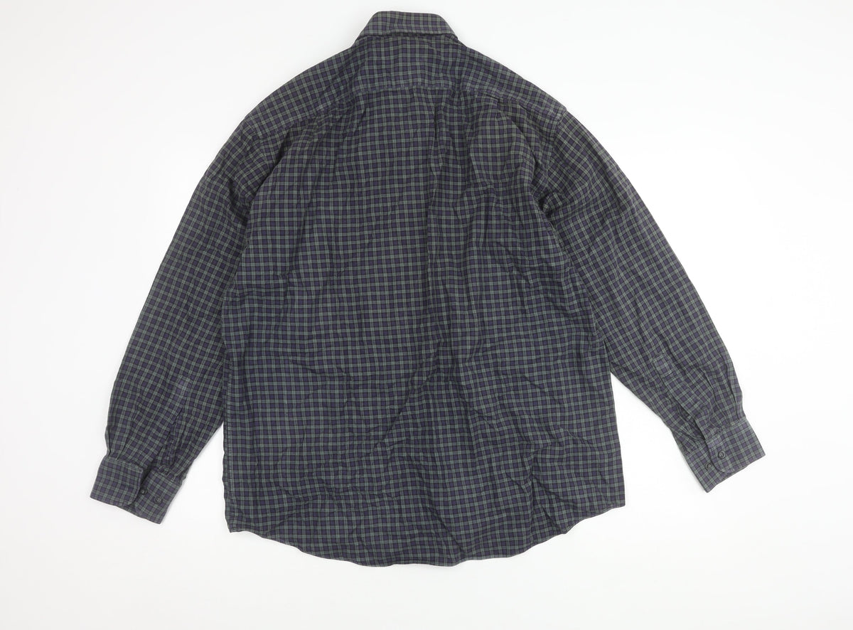 Marks & Spencer Men's Navy Check Shirt Size 16