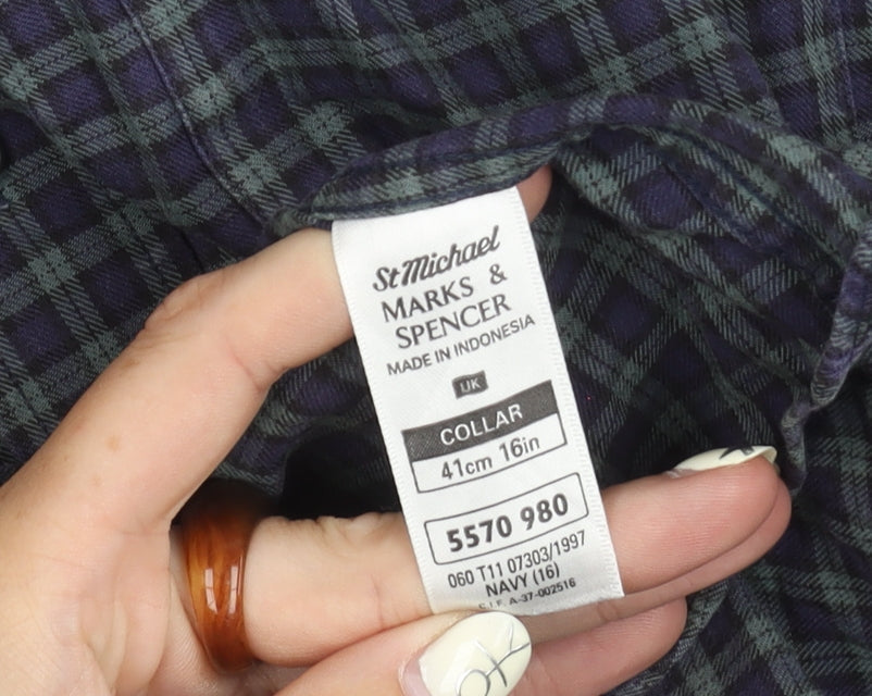 Marks & Spencer Men's Navy Check Shirt Size 16