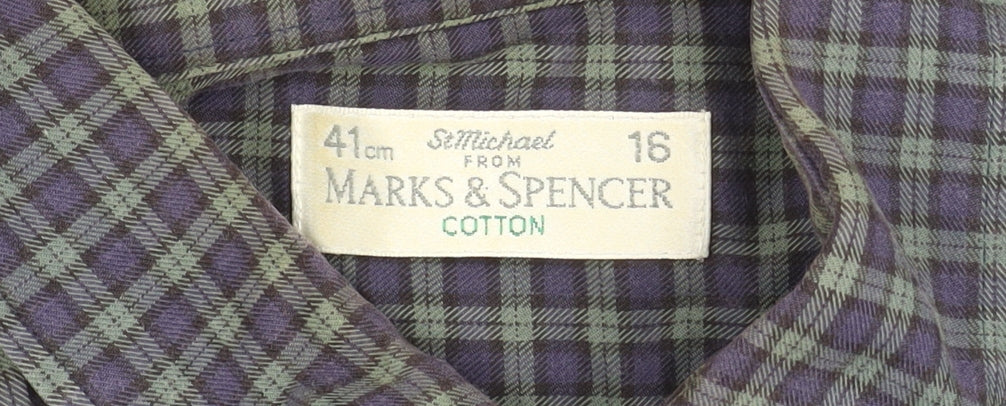 Marks & Spencer Men's Navy Check Shirt Size 16
