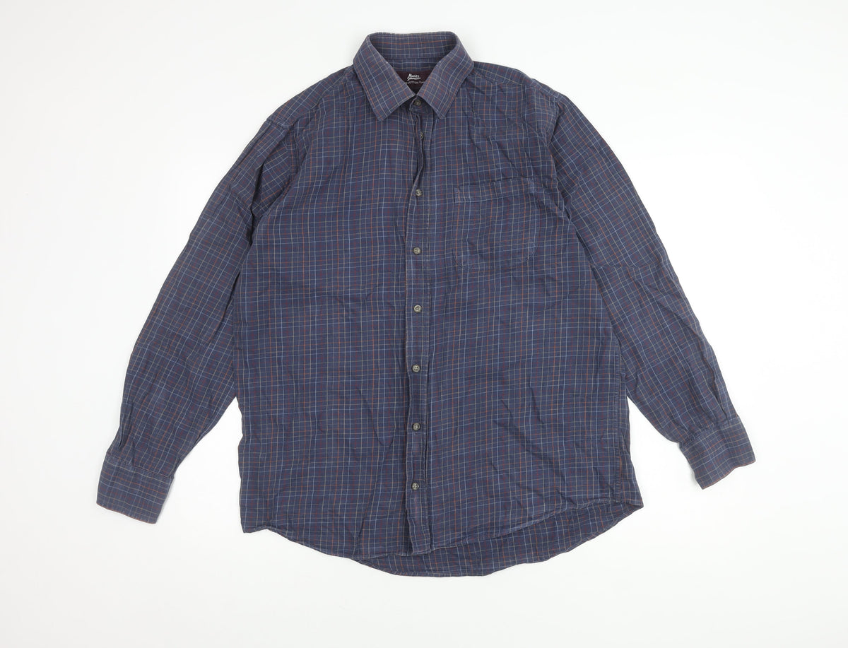 Marks & Spencer Men’s Blue Check Cotton Shirt, Size 16