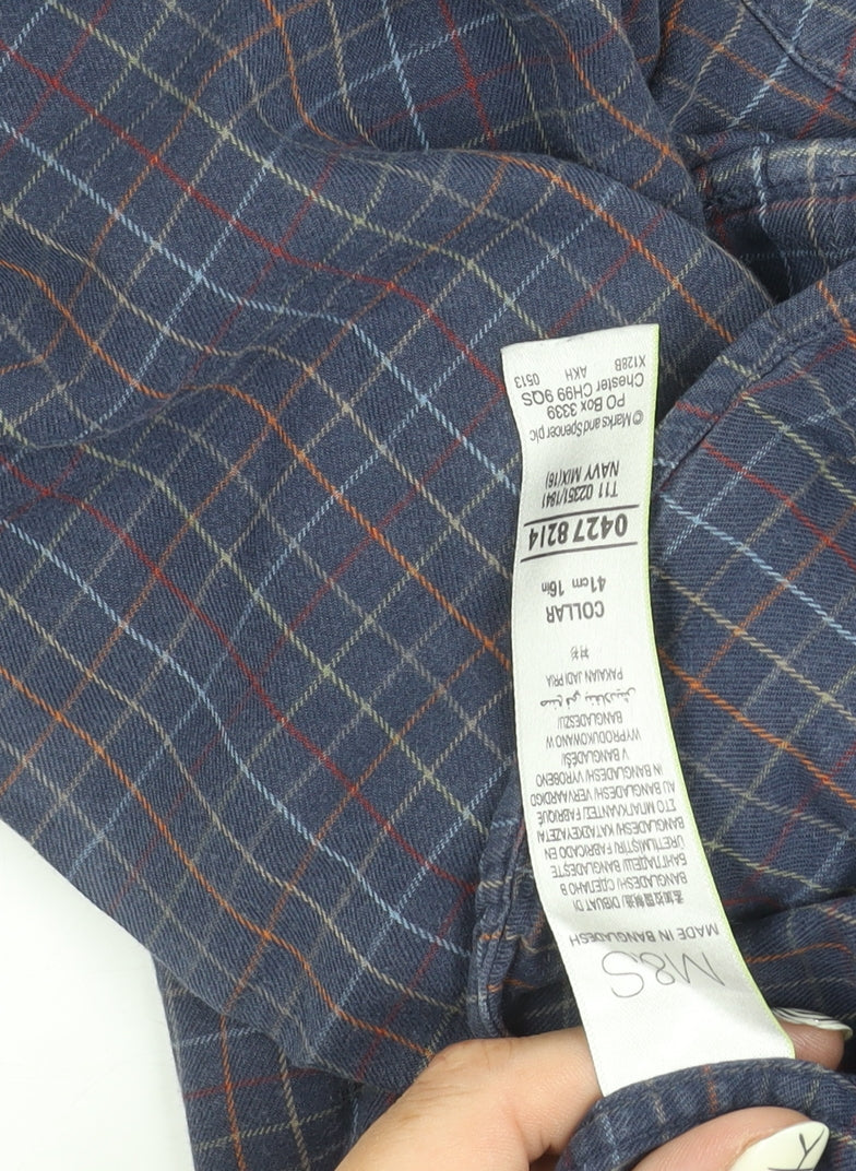 Marks & Spencer Men’s Blue Check Cotton Shirt, Size 16