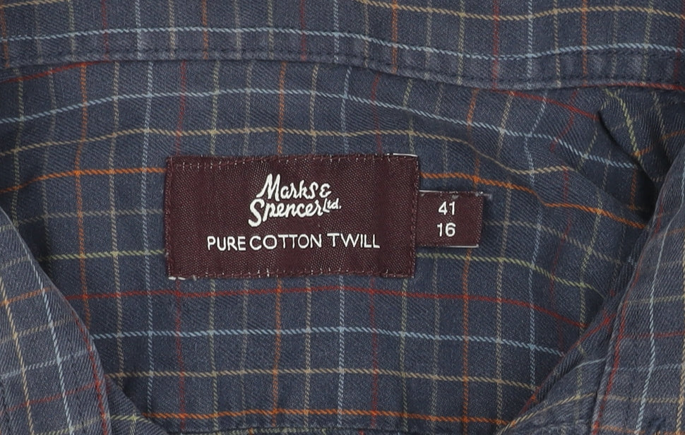 Marks & Spencer Men’s Blue Check Cotton Shirt, Size 16