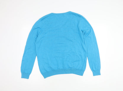 Woolovers Men's Blue V-Neck Pullover Jumper - M
