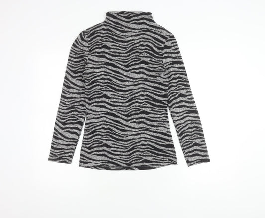 Oasis Women's Grey High Neck Animal Print Jumper XS