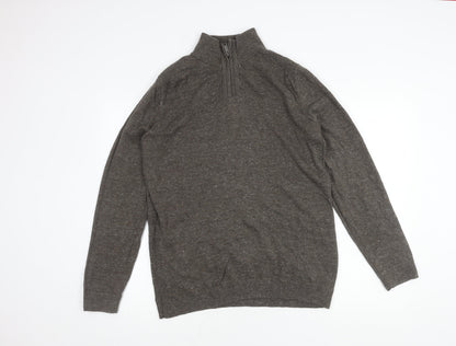 FatFace Mens Brown Mock Neck 1/4 Zip Pullover - M