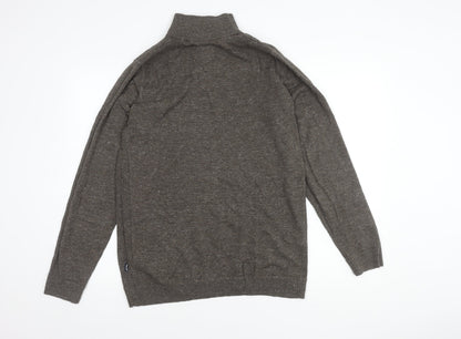 FatFace Mens Brown Mock Neck 1/4 Zip Pullover - M