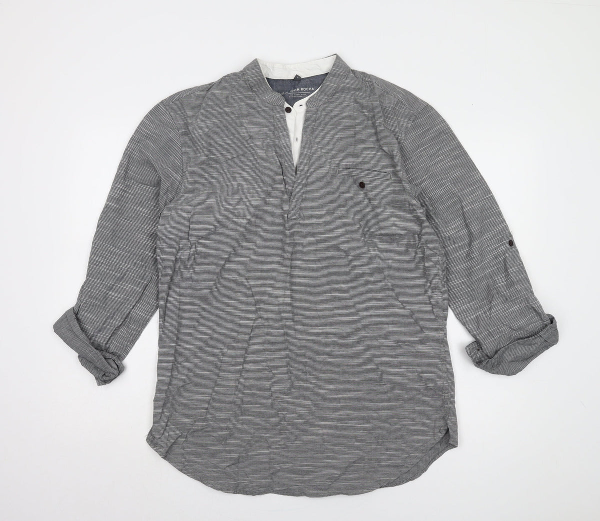 John Rocha Men's Grey Striped Long Sleeve Shirt M