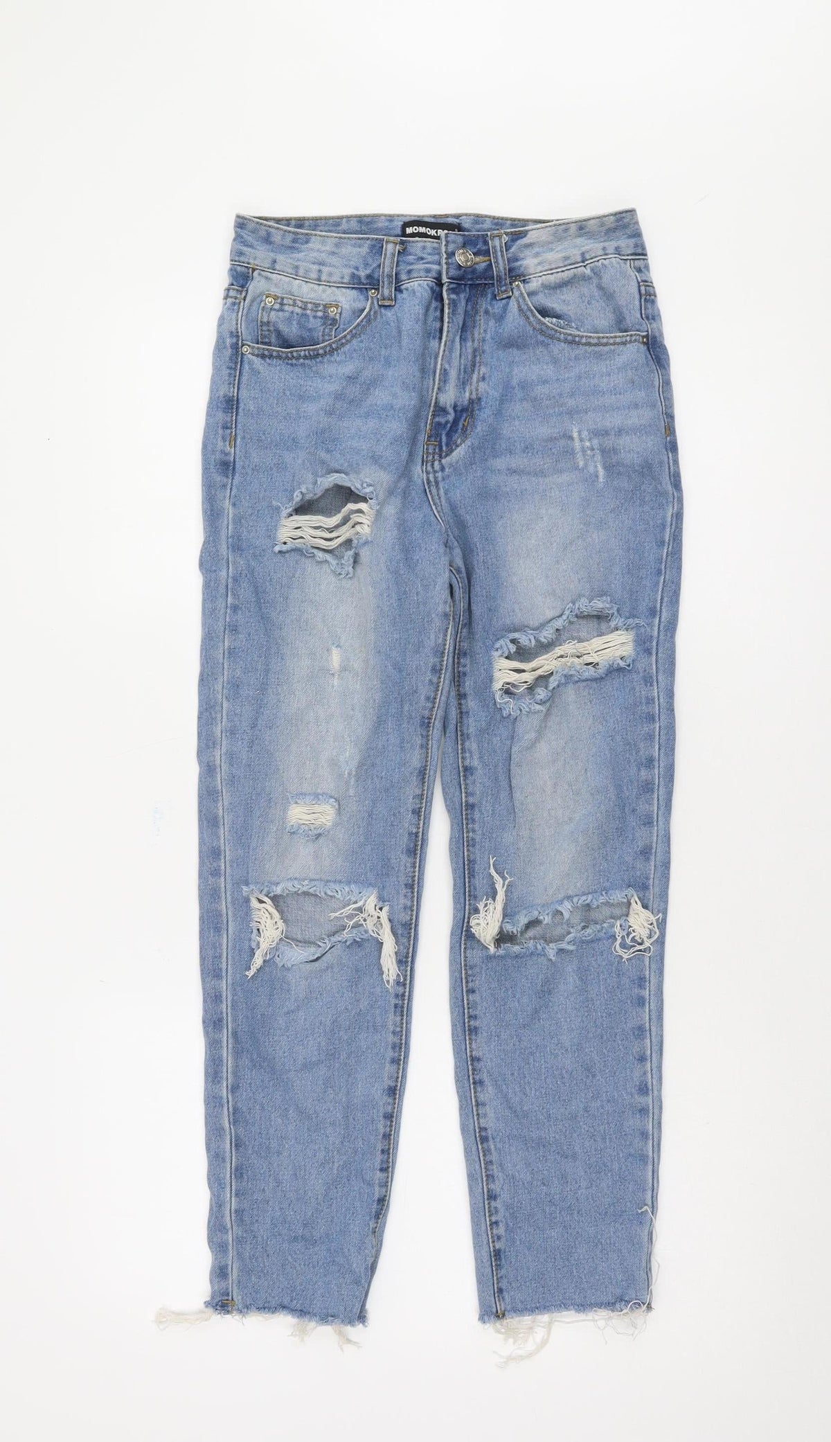 Momokrom Women's Blue Distressed Mom Jeans Size 6