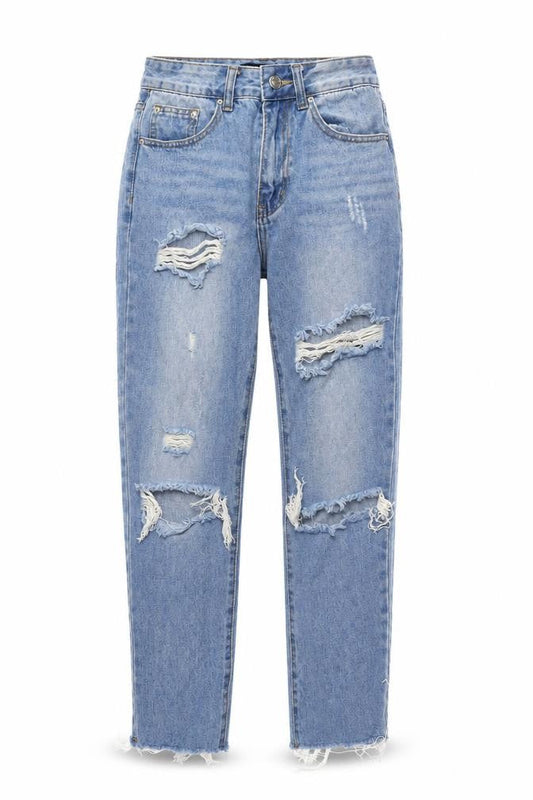 Momokrom Women's Blue Distressed Mom Jeans Size 6