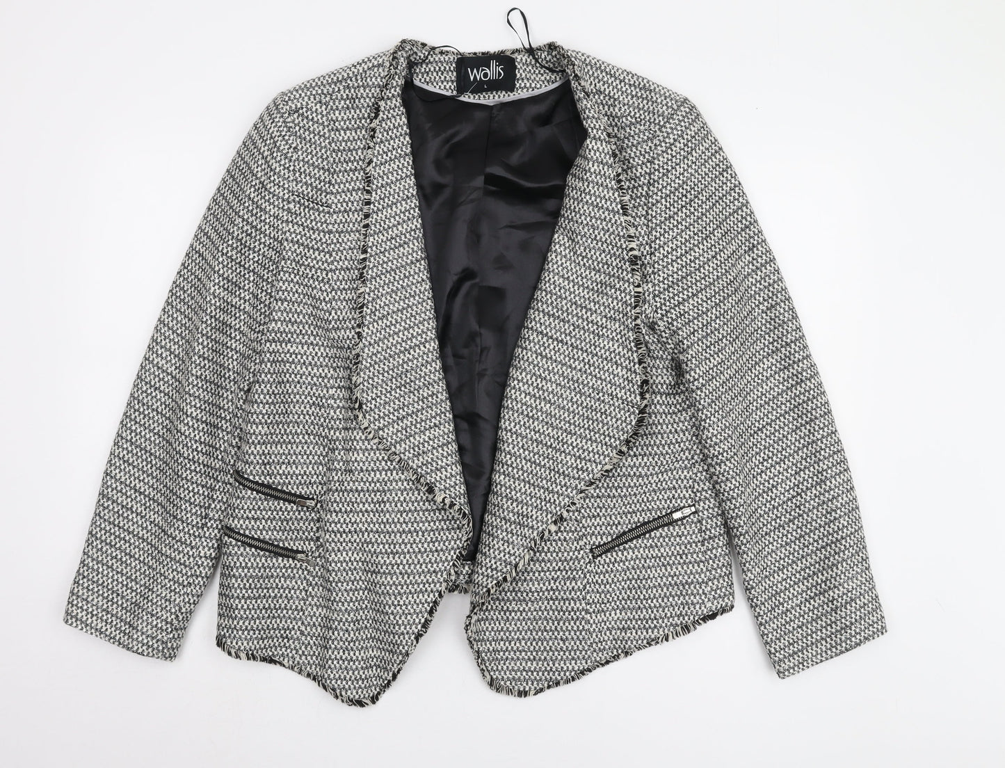 Wallis Women's Black White Herringbone Jacket L Size