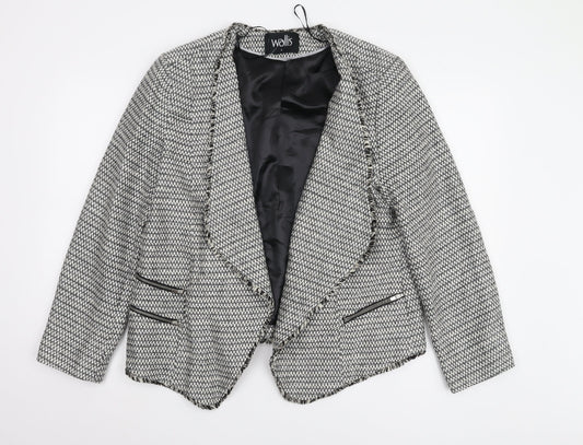Wallis Women's Black White Herringbone Jacket L Size