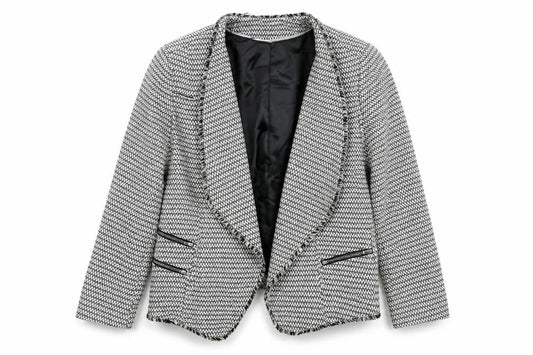 Wallis Women's Black White Herringbone Jacket L Size